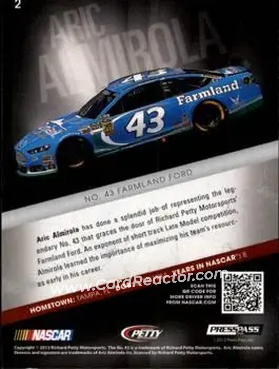 2013 Press Pass Redline #2 - Aric Almirola - Richard Petty Motorsports - Back
