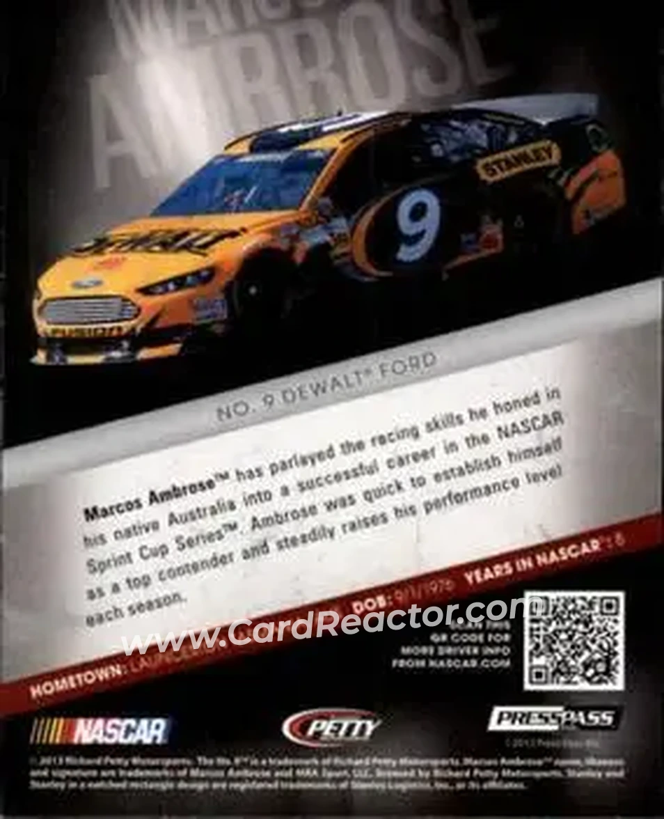 2013 Press Pass Redline #4 - Marcos Ambrose - Richard Petty Motorsports - Back