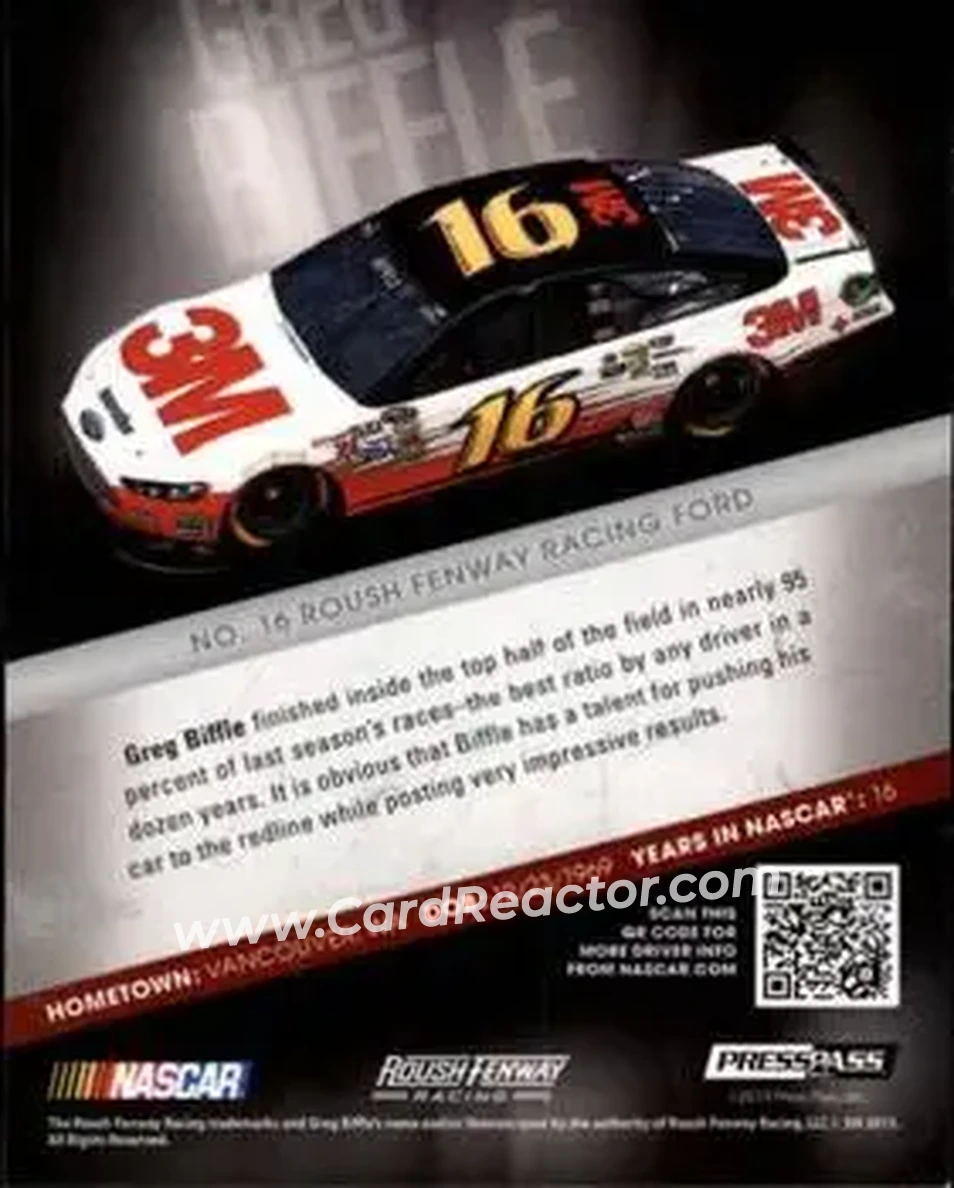 2013 Press Pass Redline #6 - Greg Biffle - Roush Fenway Racing - Back