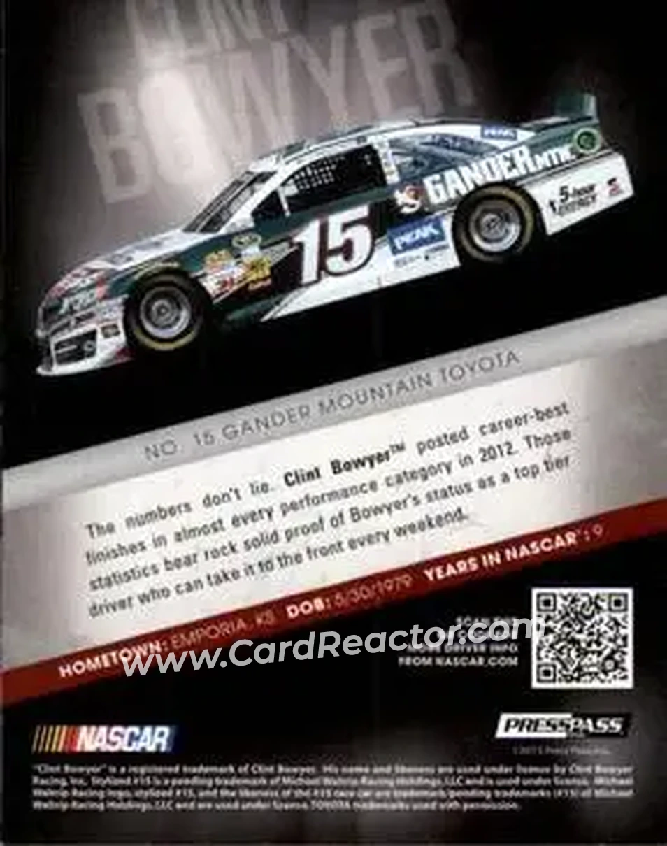 2013 Press Pass Redline #8 - Clint Bowyer - Michael Waltrip Racing - Back