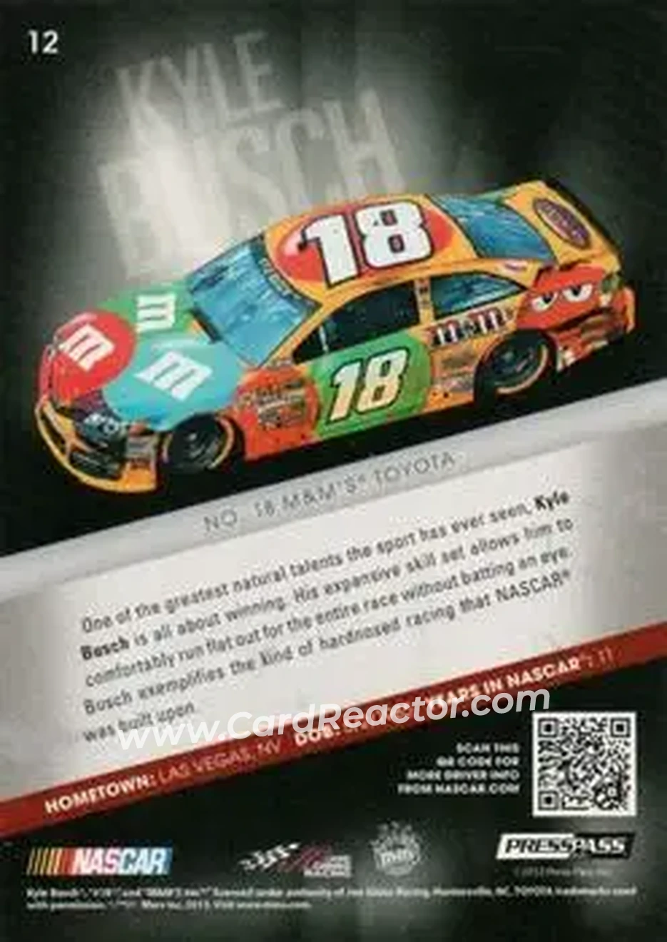 2013 Press Pass Redline #12 - Kyle Busch - Joe Gibbs Racing - Back