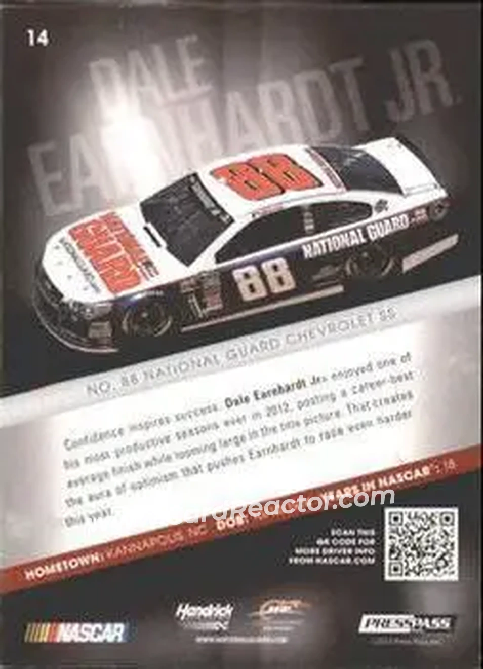 2013 Press Pass Redline #14 - Dale Earnhardt Jr - Hendrick Motorsports - Back