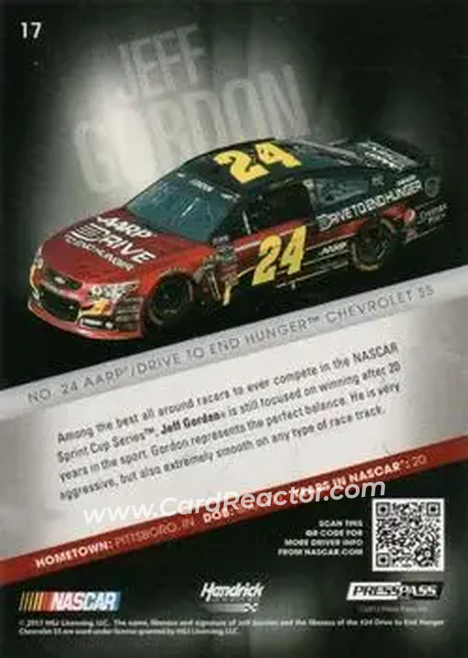 2013 Press Pass Redline #17 - Jeff Gordon - Hendrick Motorsports - Back