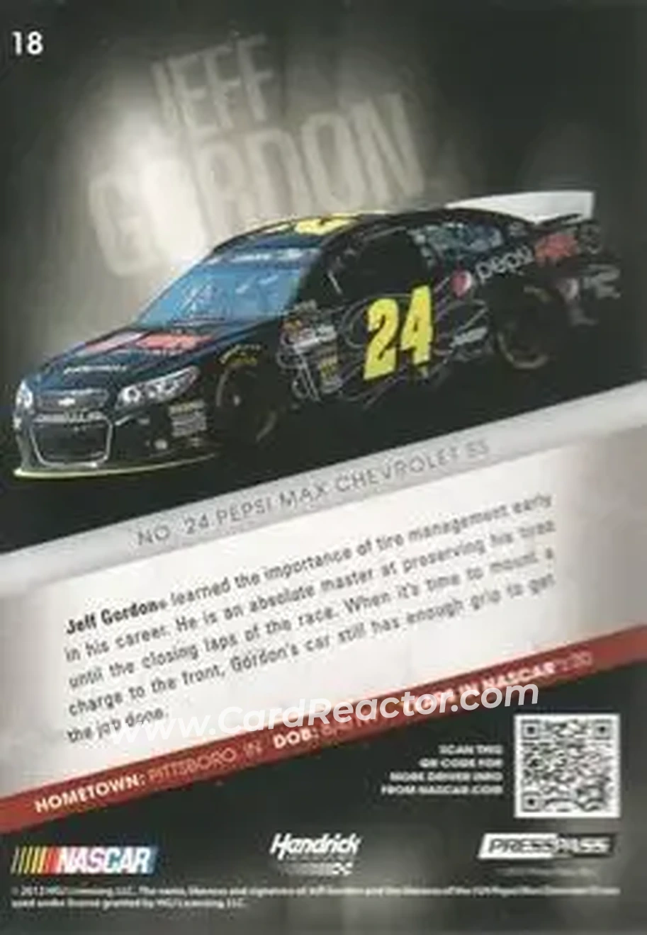 2013 Press Pass Redline #18 - Jeff Gordon - Hendrick Motorsports - Back