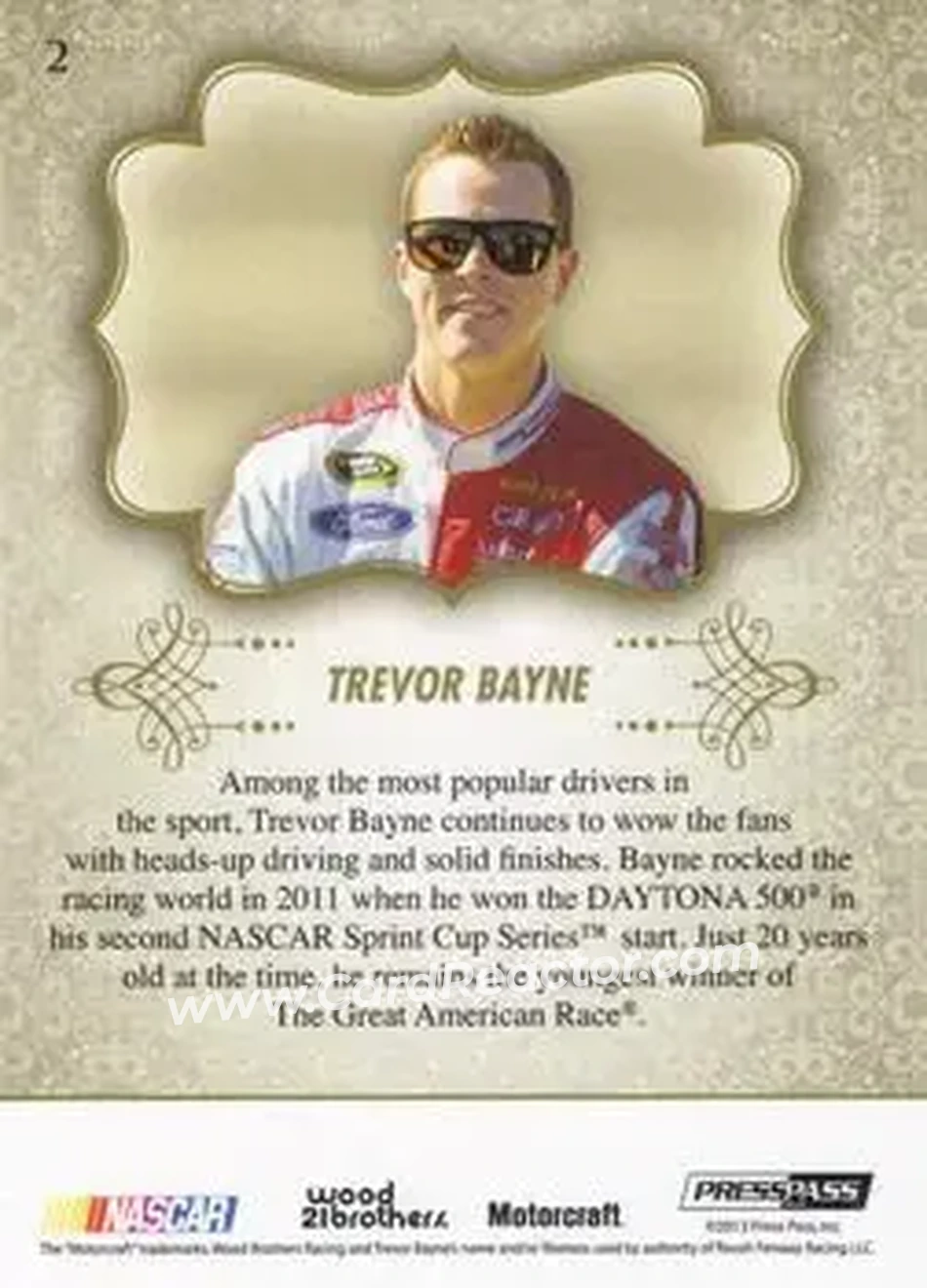 2013 Press Pass Showcase #2 - Trevor Bayne - Wood Brothers Racing - Back