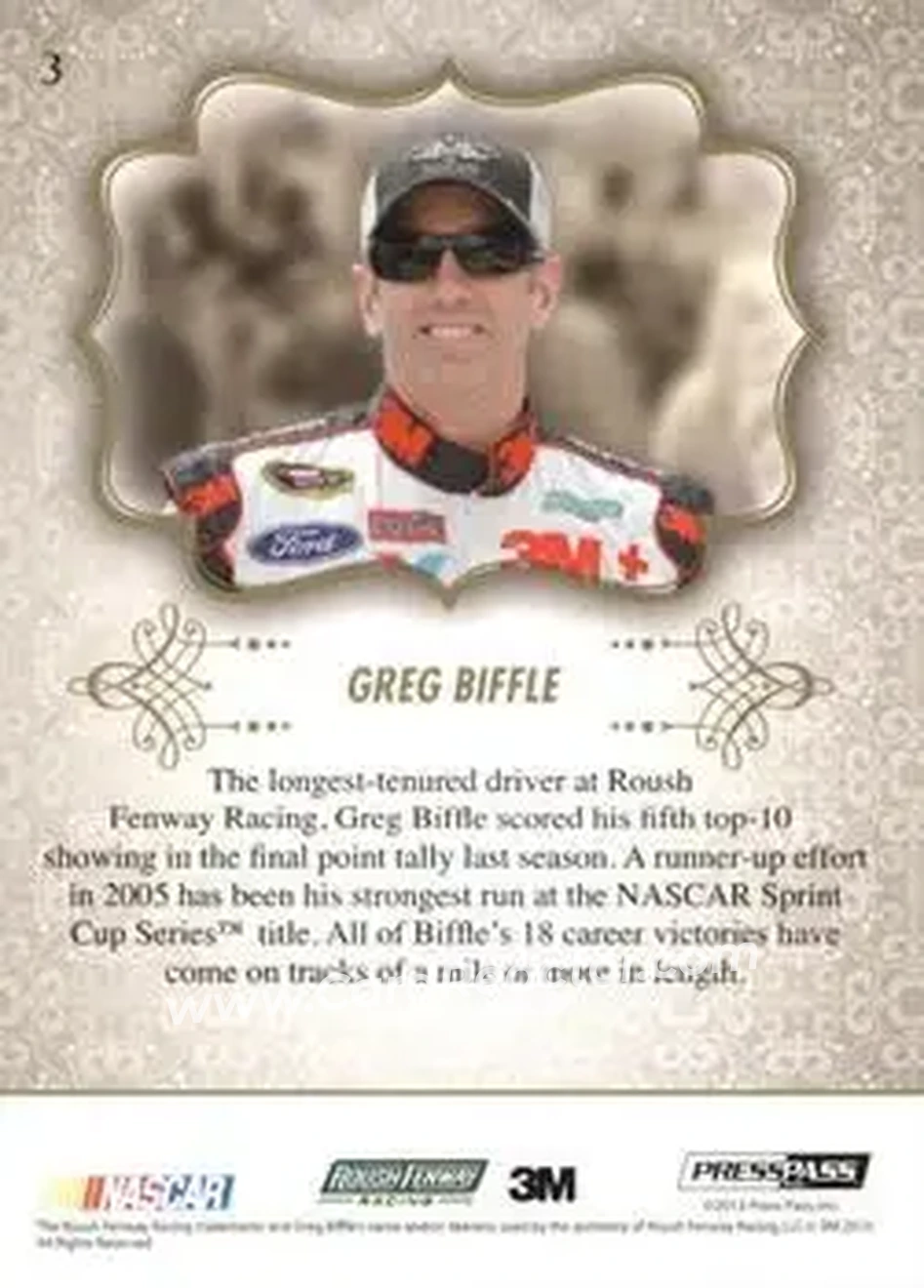 2013 Press Pass Showcase #3 - Greg Biffle - Roush Fenway Racing - Back