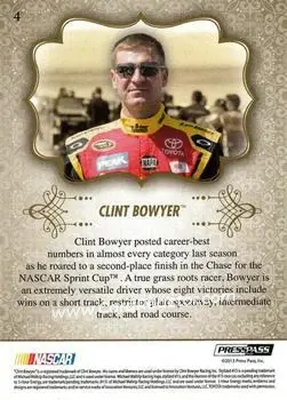 2013 Press Pass Showcase #4 - Clint Bowyer - Michael Waltrip Racing - Back