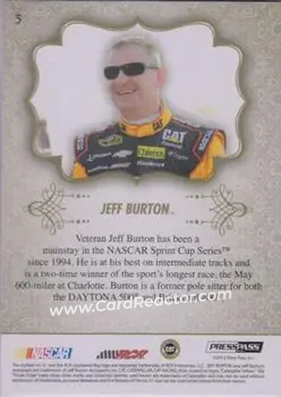 2013 Press Pass Showcase #5 - Jeff Burton - Richard Childress Racing - Back