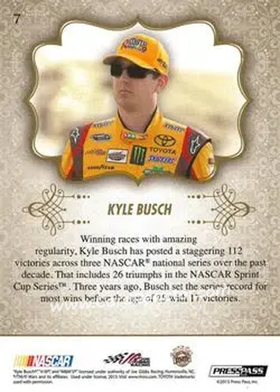 2013 Press Pass Showcase #7 - Kyle Busch - Joe Gibbs Racing - Back