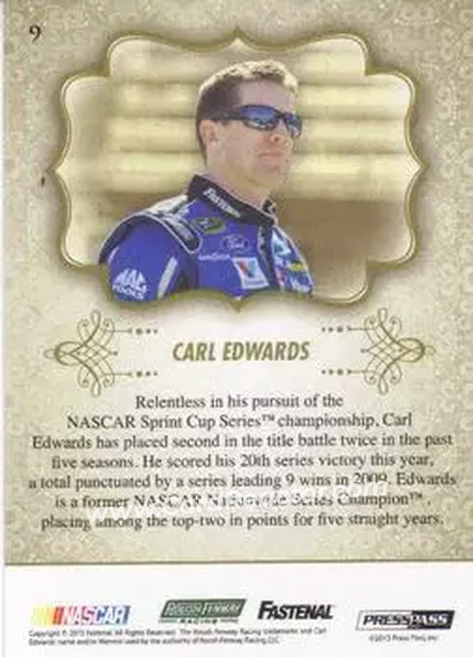 2013 Press Pass Showcase #9 - Carl Edwards - Roush Fenway Racing - Back