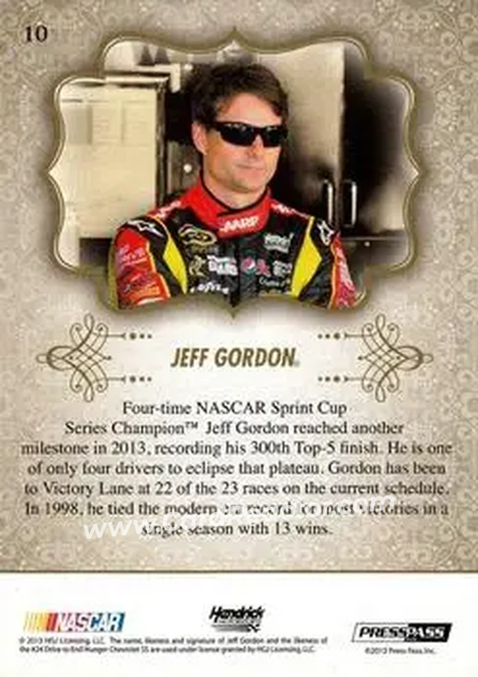 2013 Press Pass Showcase #10 - Jeff Gordon - Hendrick Motorsports - Back