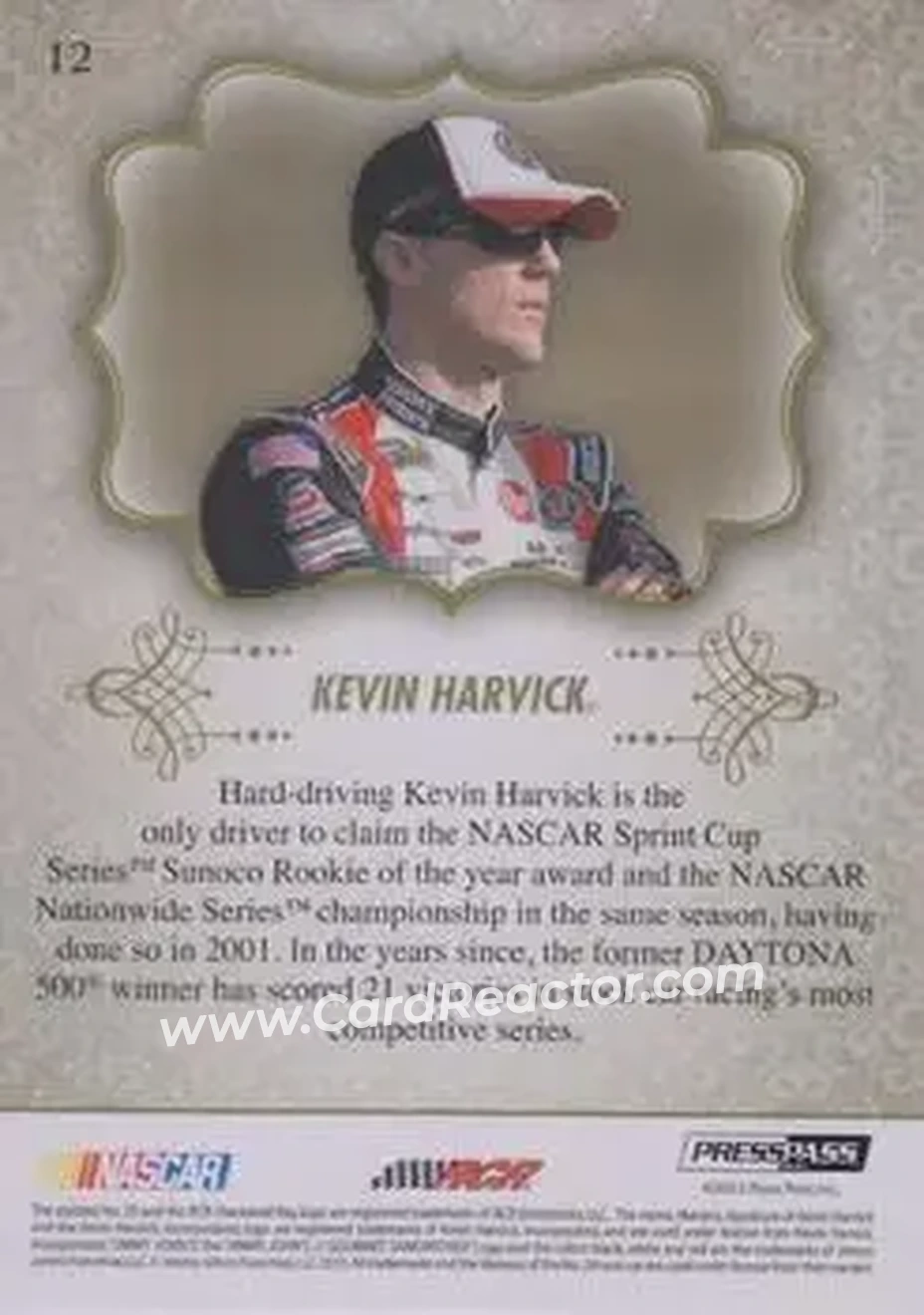 2013 Press Pass Showcase #12 - Kevin Harvick - Richard Childress Racing - Back