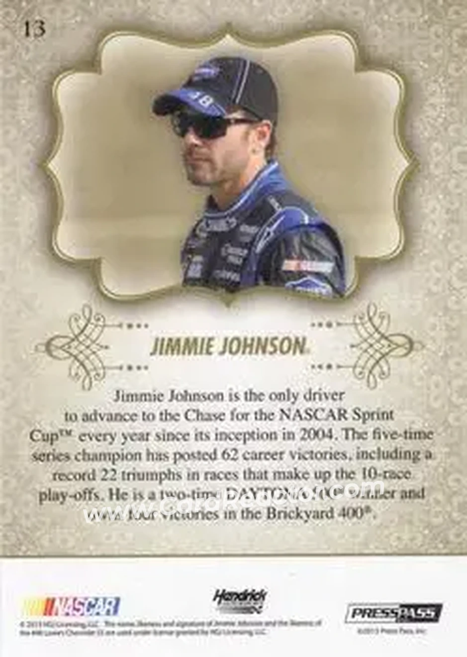 2013 Press Pass Showcase #13 - Jimmie Johnson - Hendrick Motorsports - Back