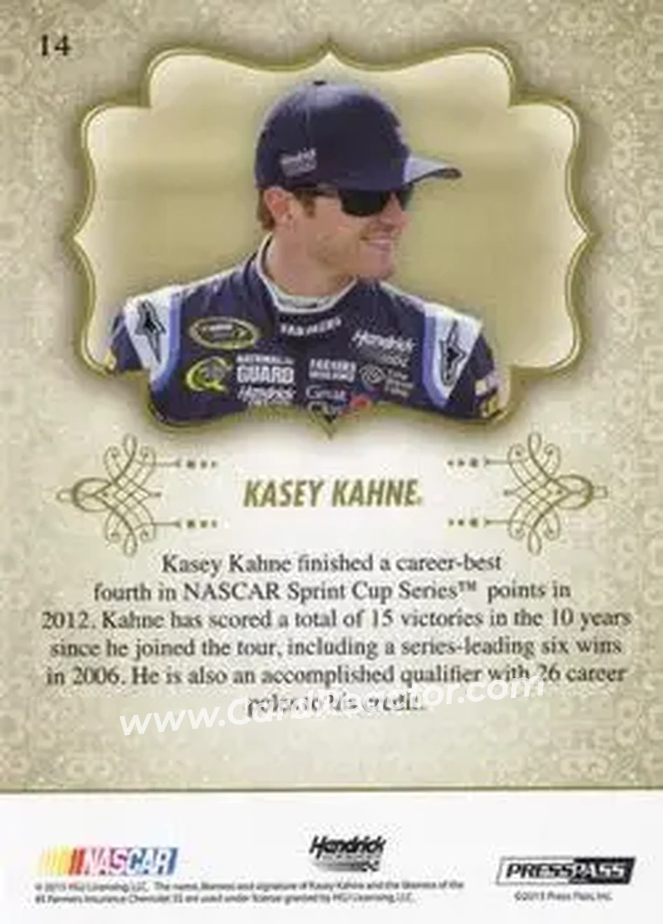 2013 Press Pass Showcase #14 - Kasey Kahne - Hendrick Motorsports - Back