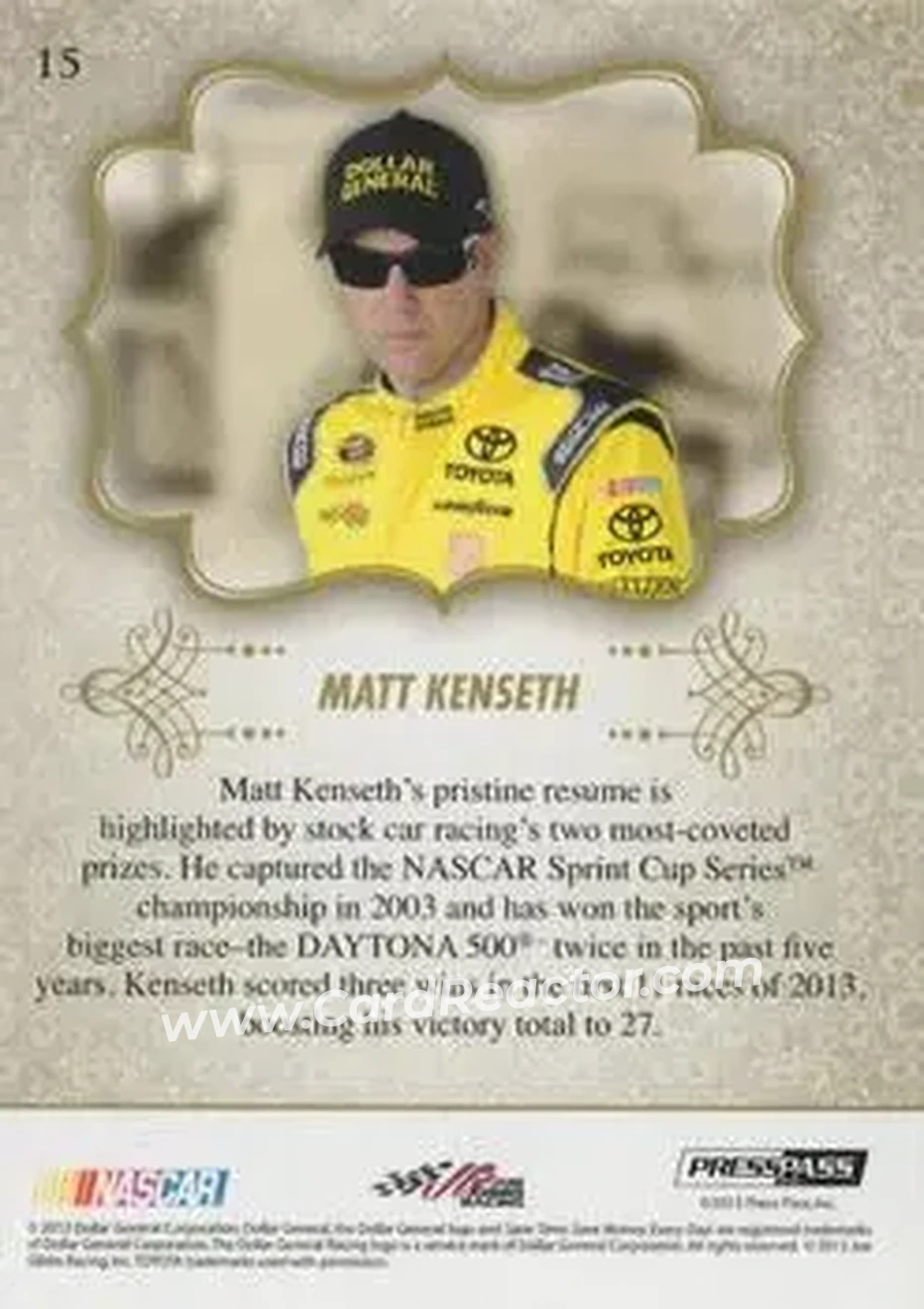 2013 Press Pass Showcase #15 - Matt Kenseth - Joe Gibbs Racing - Back