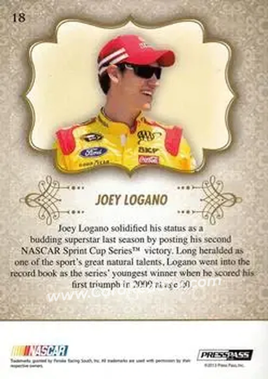 2013 Press Pass Showcase #18 - Joey Logano - Penske Racing South - Back