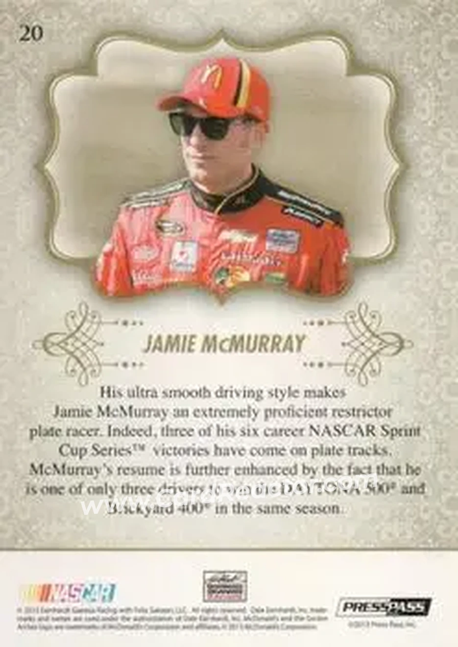2013 Press Pass Showcase #20 - Jamie McMurray - Earnhardt-Ganassi Racing - Back