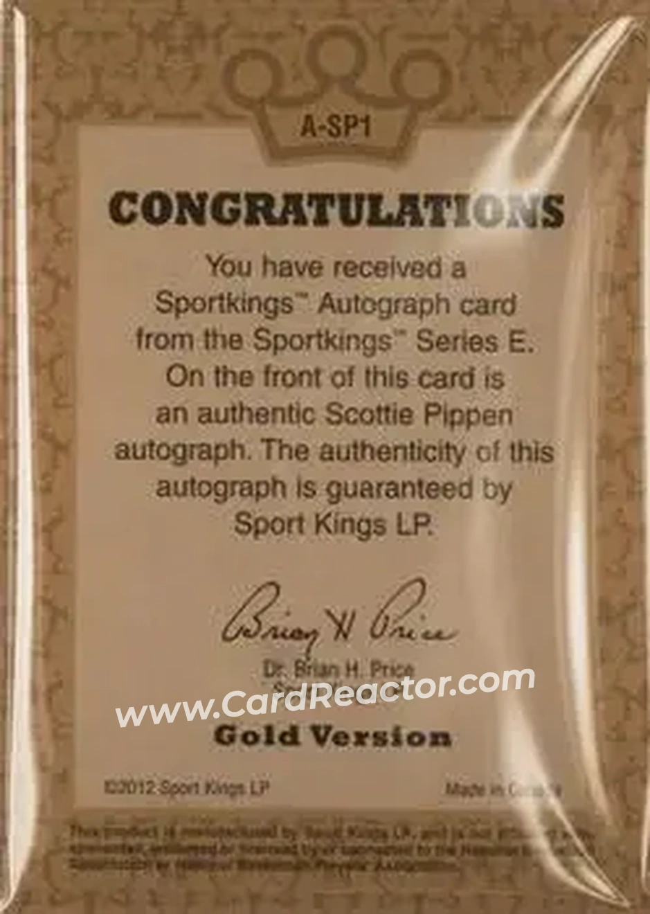 2013 Sportkings Series F - Autographs Gold #A-SP1 - Scottie Pippen - Back 2013 Sportkings Series F - Autographs Gold #A-SP1 - Scottie Pippen - Back
