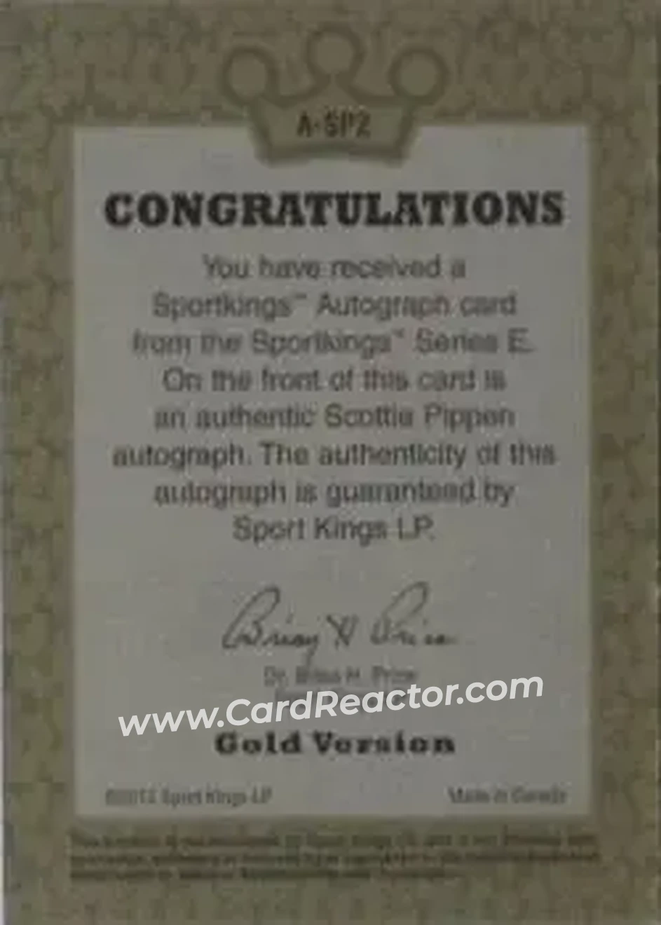 2013 Sportkings Series F - Autographs Gold #A-SP2 - Scottie Pippen - Back 2013 Sportkings Series F - Autographs Gold #A-SP2 - Scottie Pippen - Back