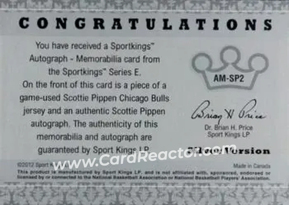 2013 Sportkings Series F - Autograph Memorabilia Silver #AM-SP2 - Scottie Pippen - Back 2013 Sportkings Series F - Autograph Memorabilia Silver #AM-SP2 - Scottie Pippen - Back