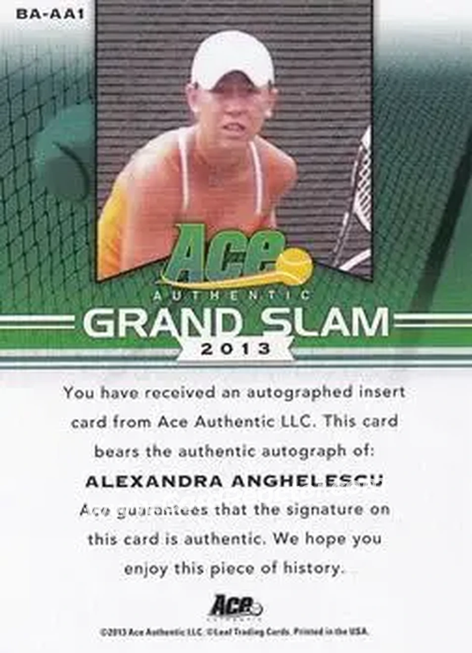2013 Leaf Ace Authentic Grand Slam #BA-AA1 - Alexandra Anghelescu - Back