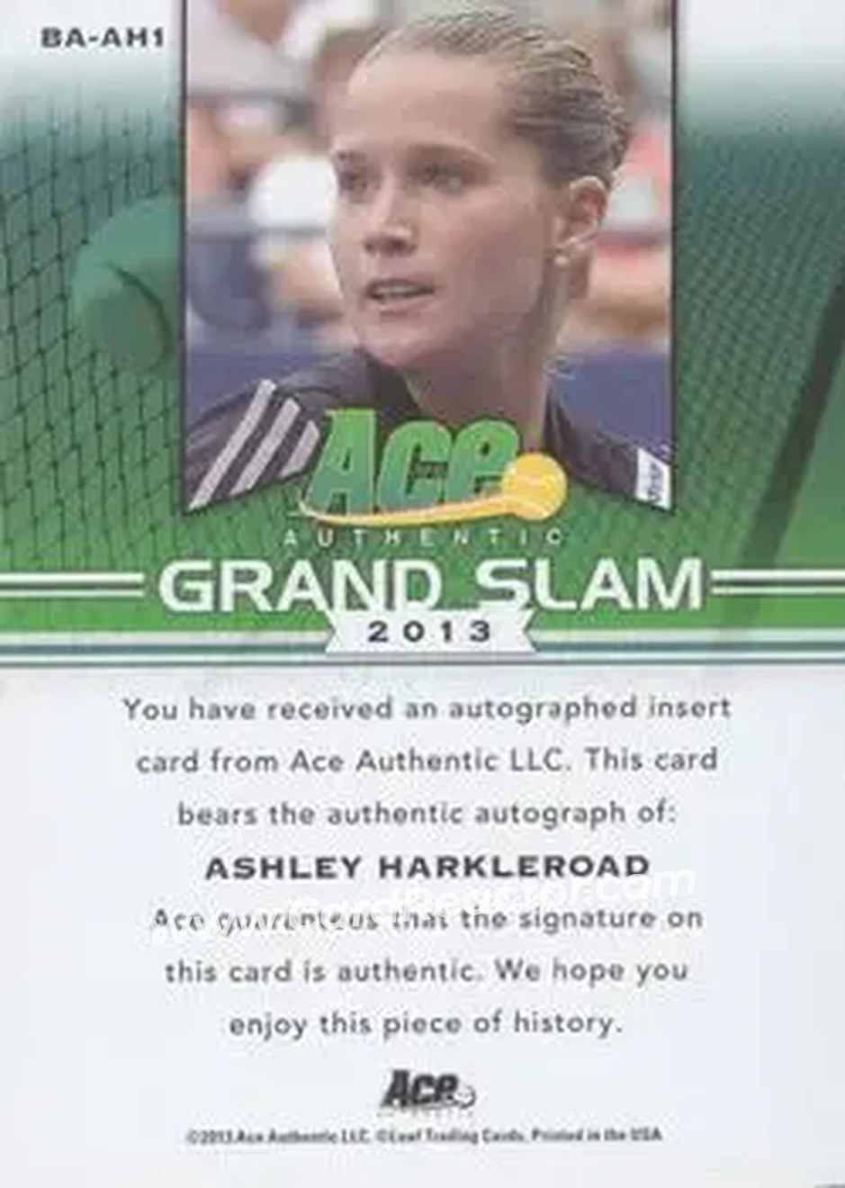 2013 Leaf Ace Authentic Grand Slam #BA-AH1 - Ashley Harkleroad - Back