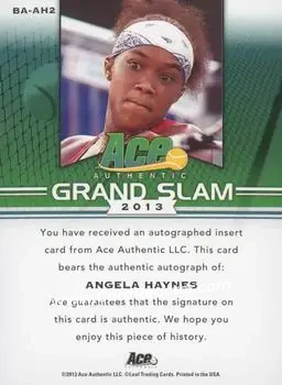 2013 Leaf Ace Authentic Grand Slam #BA-AH2 - Angela Haynes - Back