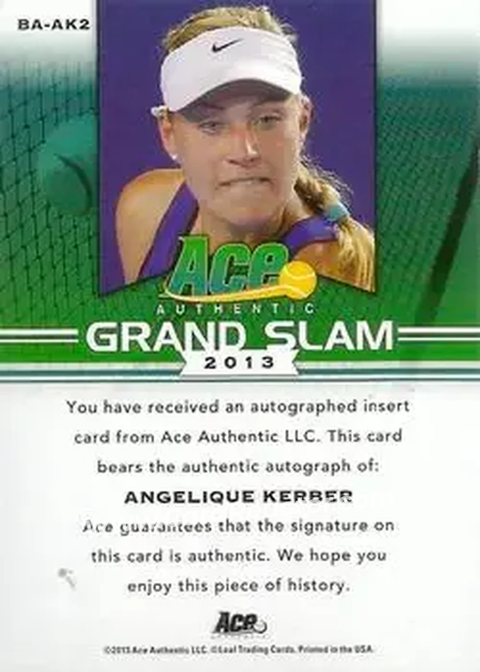 2013 Leaf Ace Authentic Grand Slam #BA-AK2 - Angelique Kerber - Back
