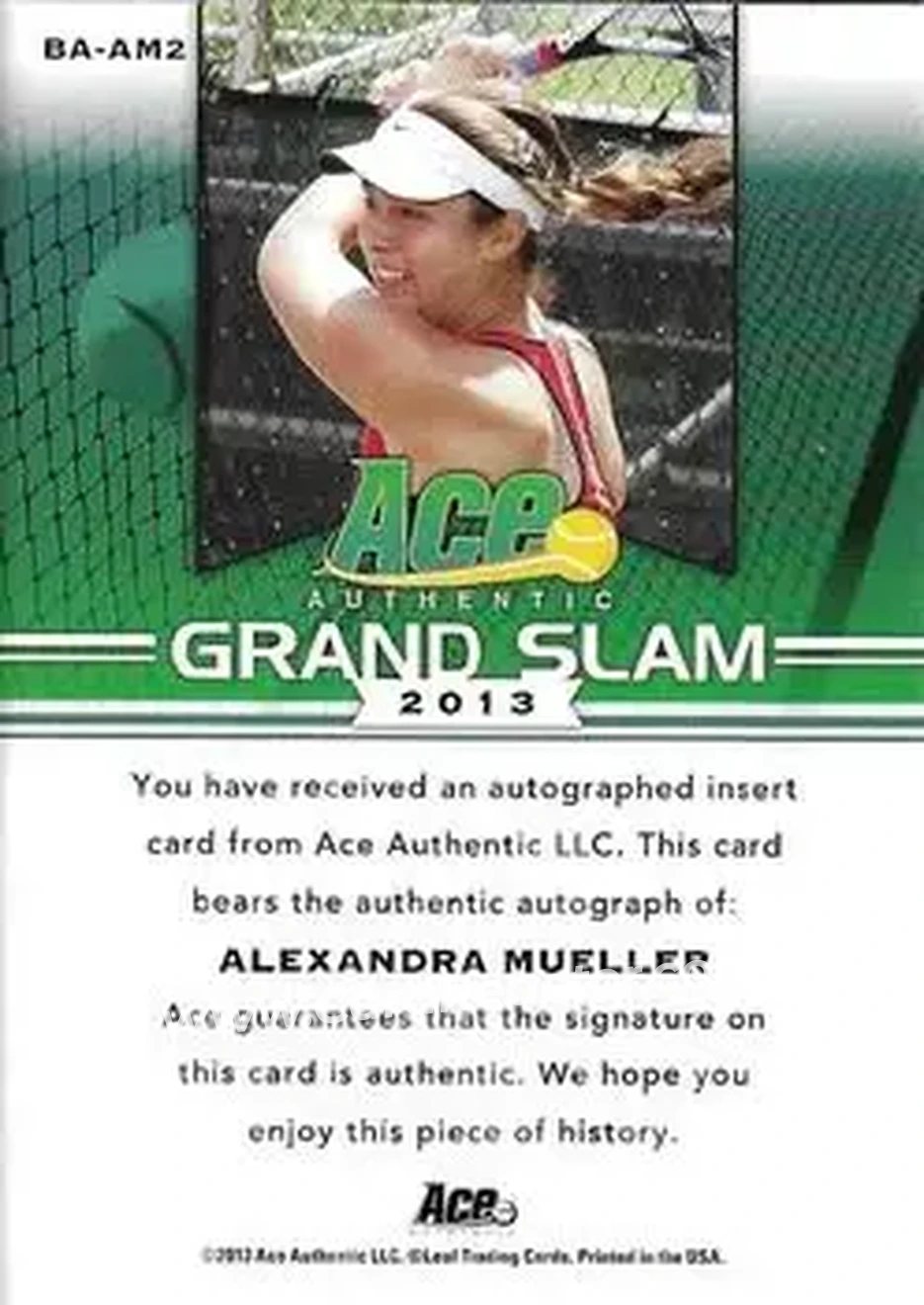 2013 Leaf Ace Authentic Grand Slam #BA-AM2 - Alexandra Mueller - Back