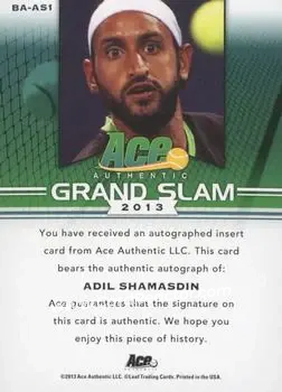 2013 Leaf Ace Authentic Grand Slam #BA-AS1 - Adil Shamasdin - Back