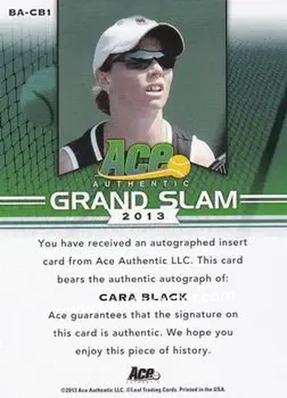2013 Leaf Ace Authentic Grand Slam #BA-CB1 - Cara Black - Back