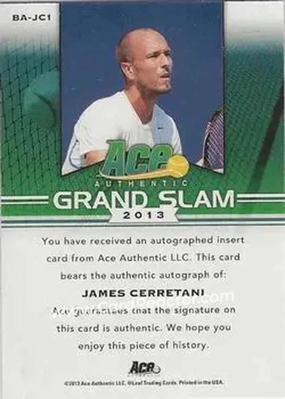 2013 Leaf Ace Authentic Grand Slam #BA-JC1 - James Cerretani - Back