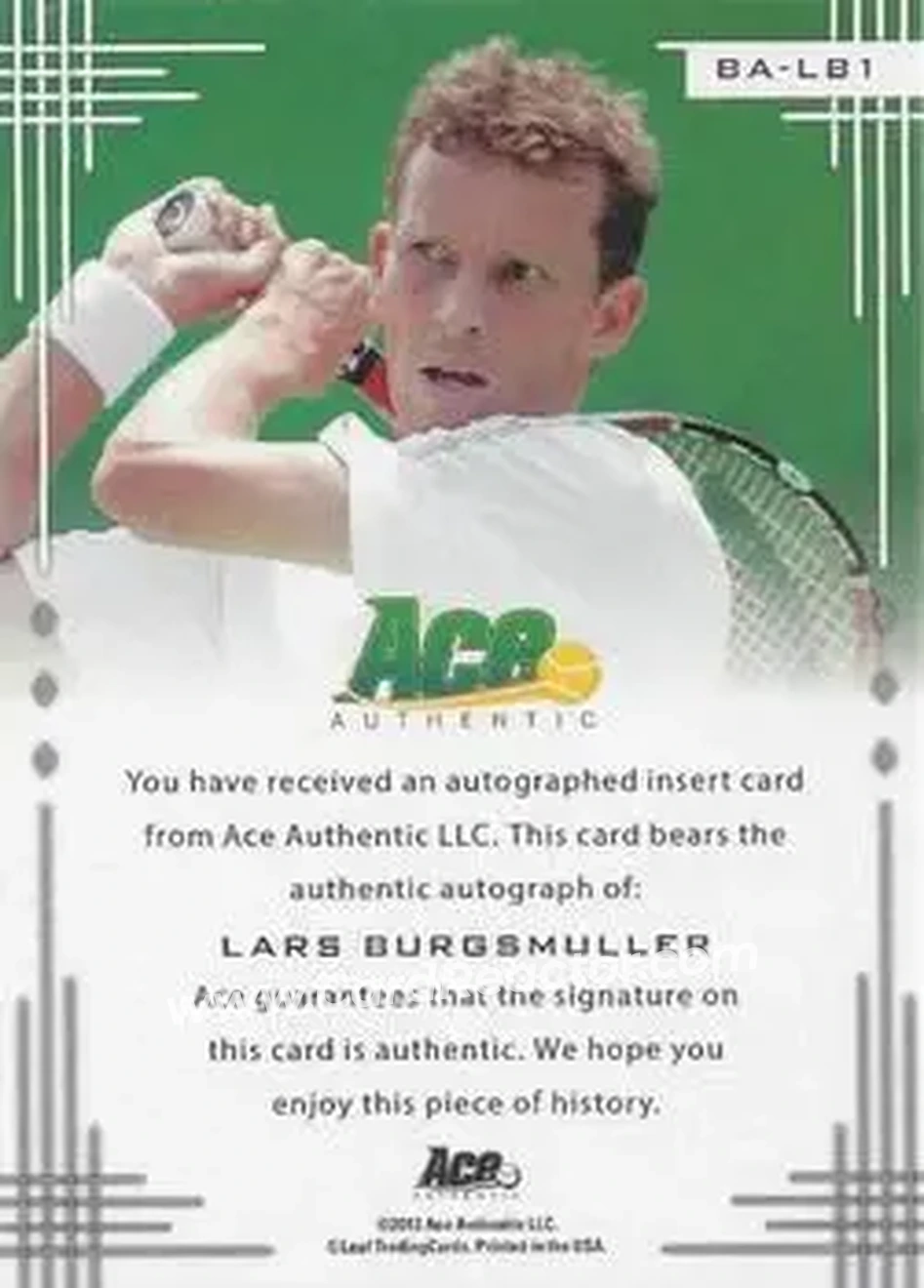2013 Leaf Ace Authentic Grand Slam #BA-LB1 - Lars Burgsmuller - Back