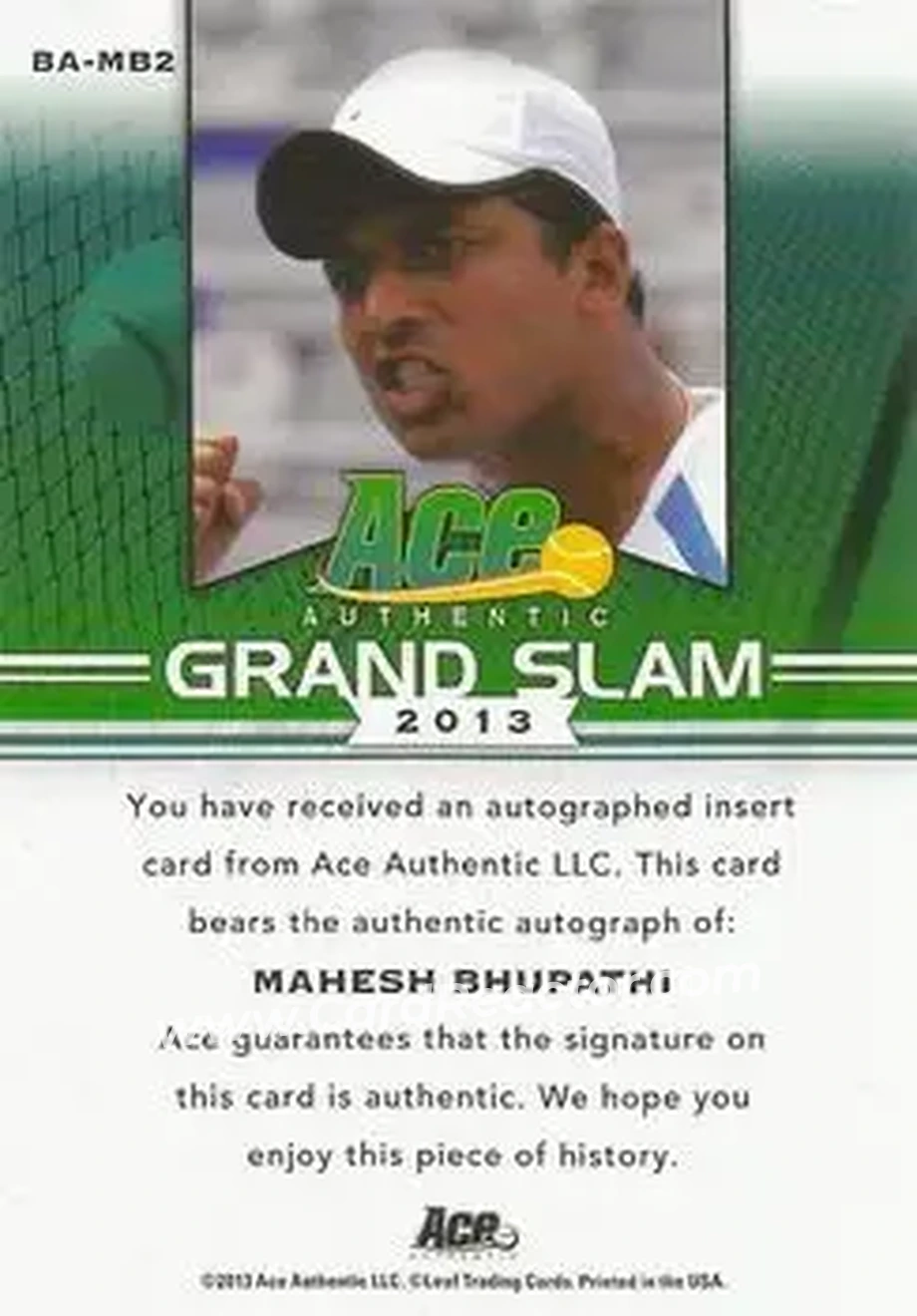 2013 Leaf Ace Authentic Grand Slam #BA-MB2 - Mahesh Bhupathi - Back 2013 Leaf Ace Authentic Grand Slam #BA-MB2 - Mahesh Bhupathi - Back