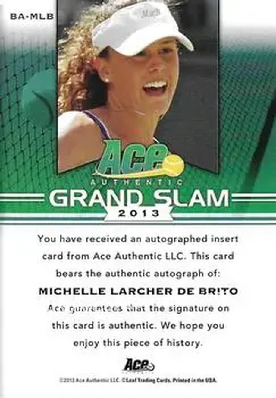 2013 Leaf Ace Authentic Grand Slam #BA-MLB - Michelle Larcher de Brito - Back 2013 Leaf Ace Authentic Grand Slam #BA-MLB - Michelle Larcher de Brito - Back