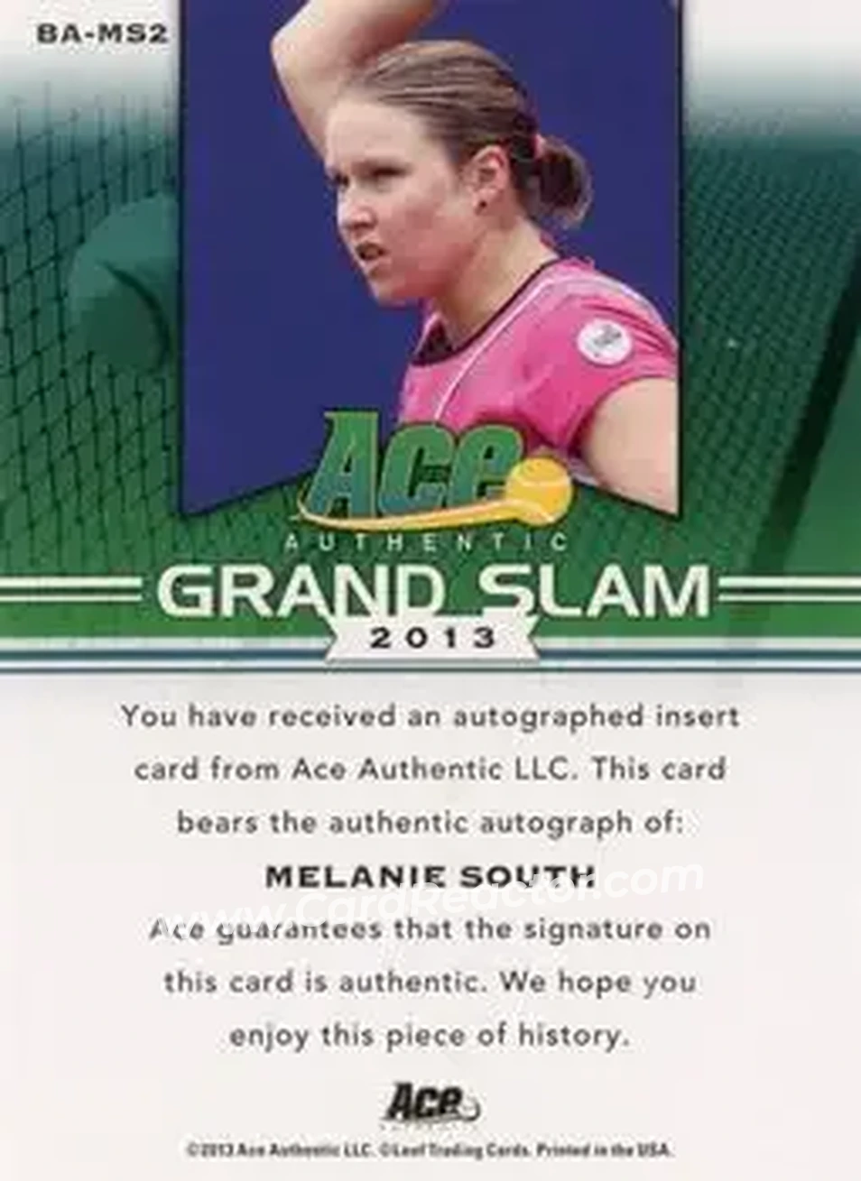 2013 Leaf Ace Authentic Grand Slam #BA-MS2 - Melanie South - Back 2013 Leaf Ace Authentic Grand Slam #BA-MS2 - Melanie South - Back