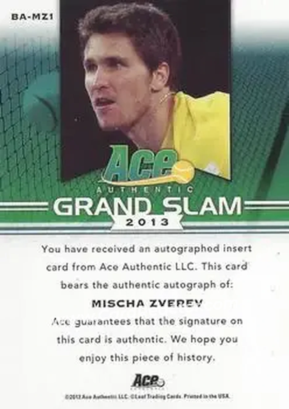 2013 Leaf Ace Authentic Grand Slam #BA-MZ1 - Mischa Zverev - Back