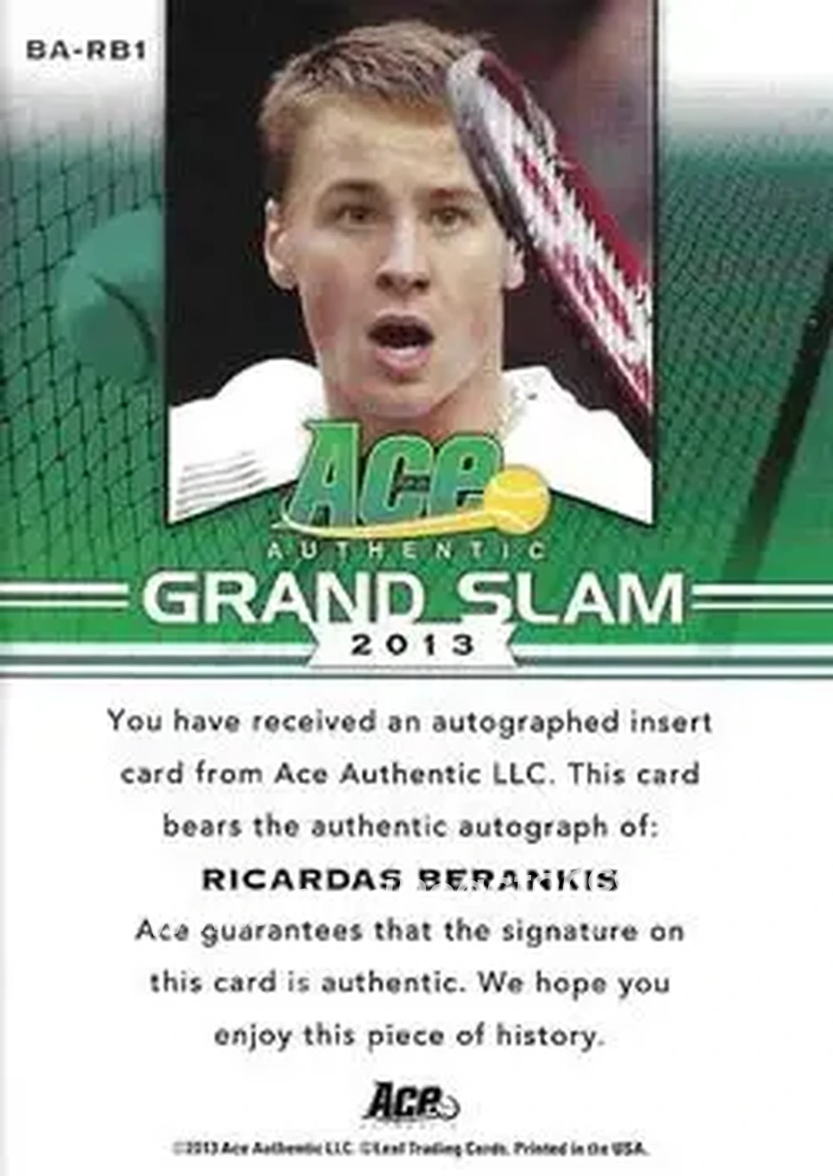 2013 Leaf Ace Authentic Grand Slam #BA-RB1 - Ricardas Berankis - Back