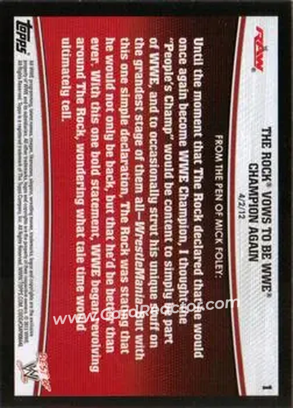 2013 Topps Best of WWE #1 - The Rock - Back 2013 Topps Best of WWE #1 - The Rock - Back