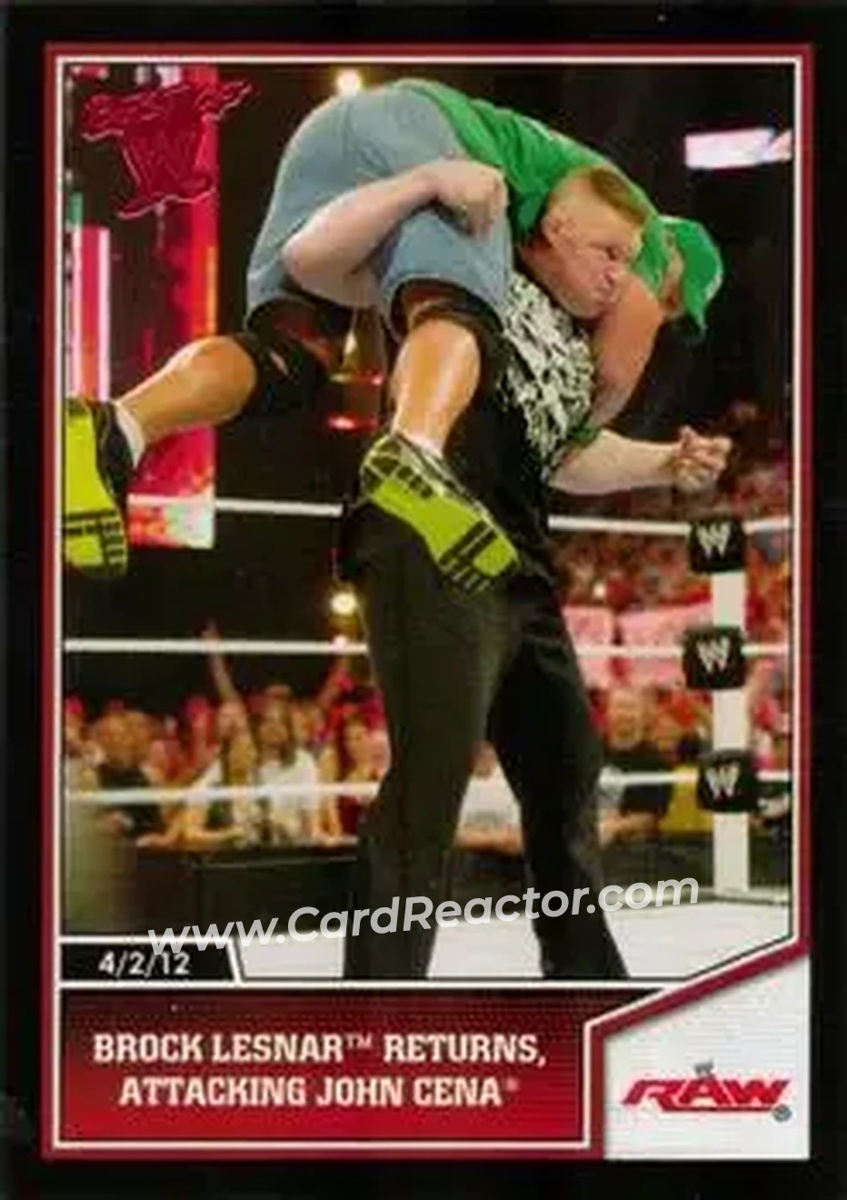 2013 Topps Best of WWE #2 - Brock Lesnar Returns, Attacking John Cena - Front