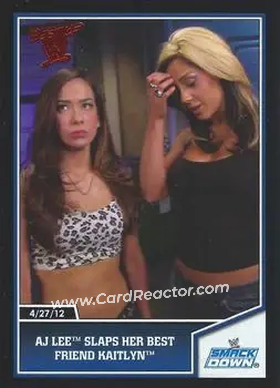 2013 Topps Best of WWE #5 - AJ Lee Slaps her Best Friend Kaitlyn - Front