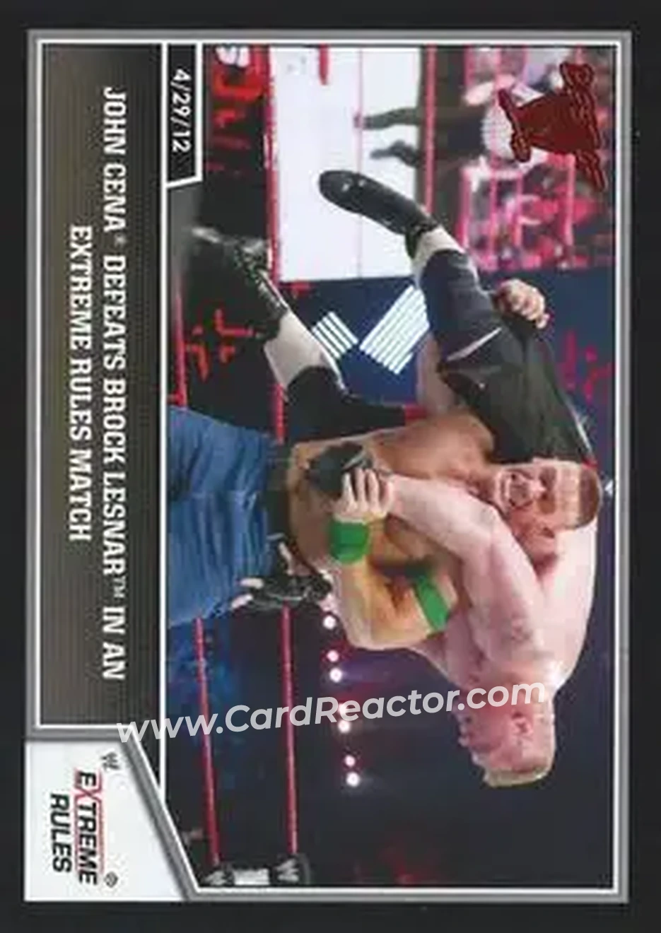 2013 Topps Best of WWE #9 - John Cena Defeats Brock Lesnar in an Extreme Rules Match - Front 2013 Topps Best of WWE #9 - John Cena Defeats Brock Lesnar in an Extreme Rules Match - Front