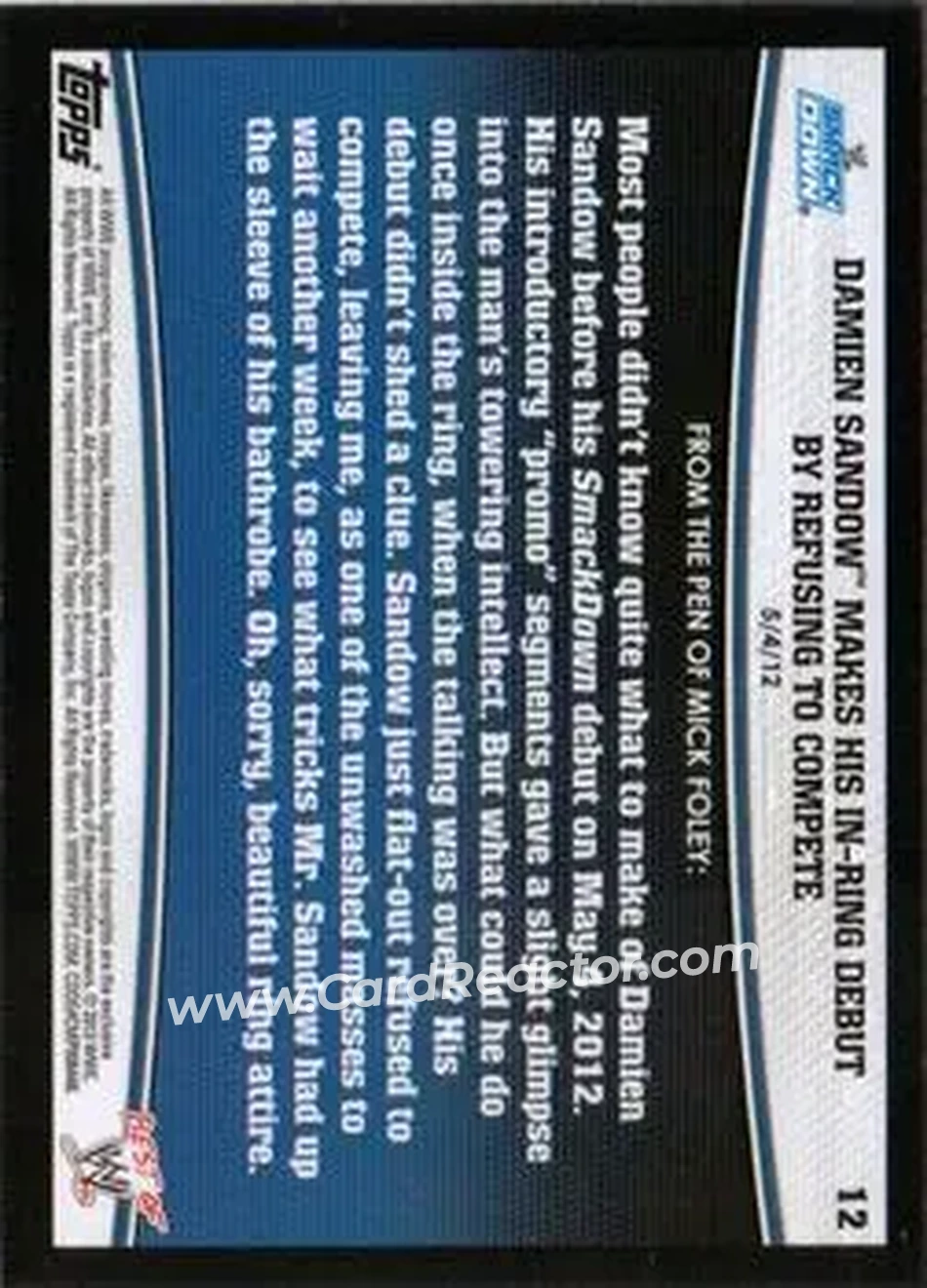 2013 Topps Best of WWE #12 - Damien Mizdow - Back