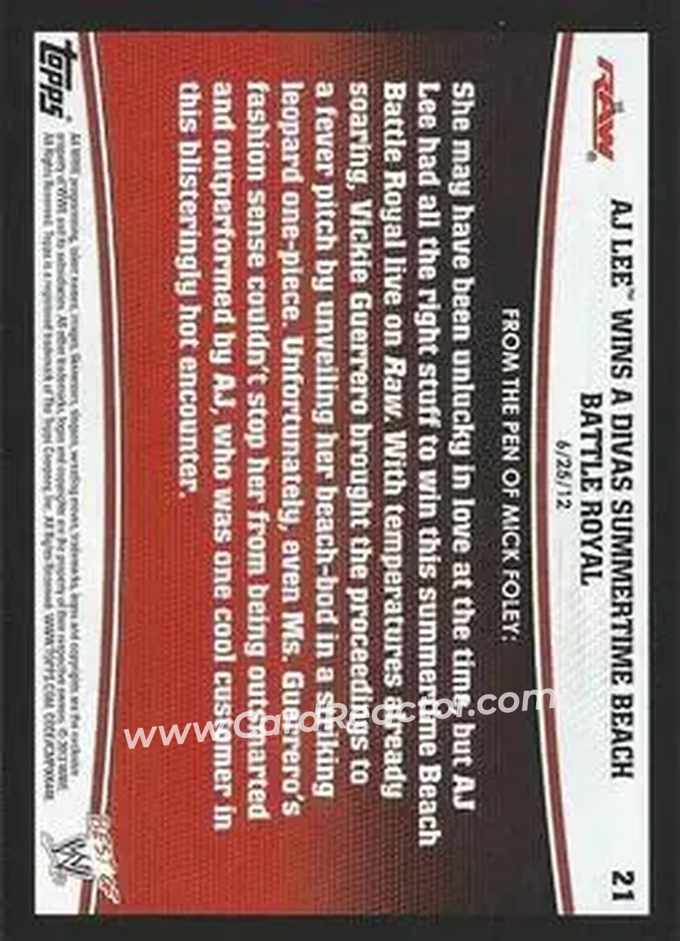 2013 Topps Best of WWE #21 - AJ Lee - Back