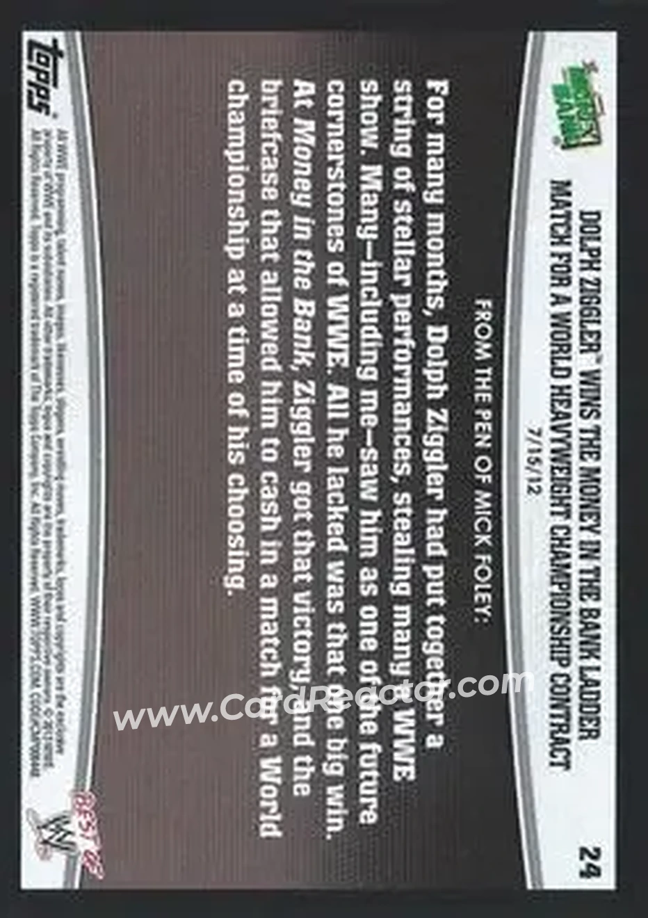 2013 Topps Best of WWE #24 - Dolph Ziggler - Back