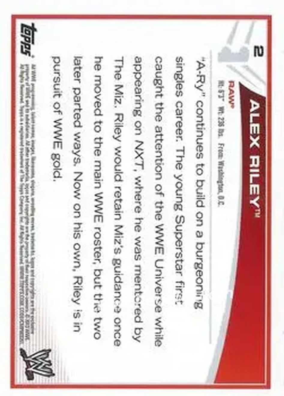 2013 Topps WWE #2 - Alex Riley - Back