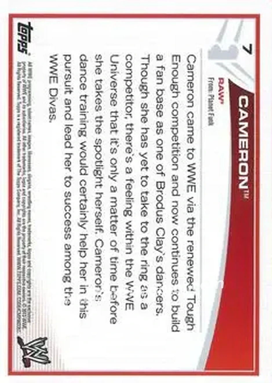2013 Topps WWE #7 - Cameron - Back