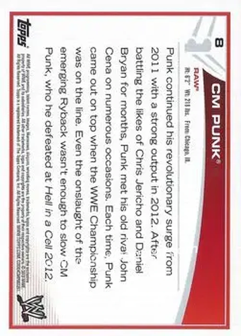 2013 Topps WWE #8 - CM Punk - Back