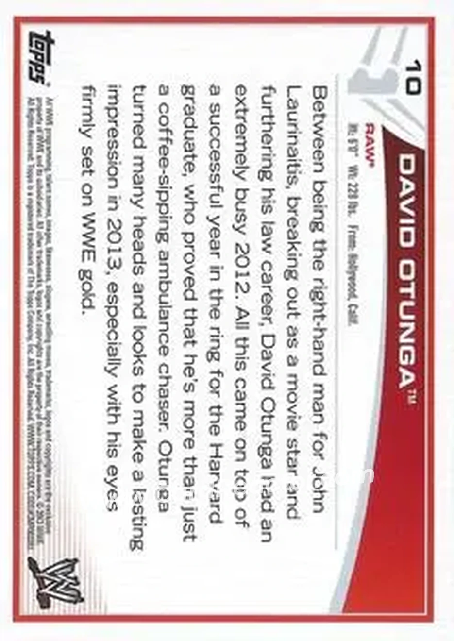 2013 Topps WWE #10 - David Otunga - Back