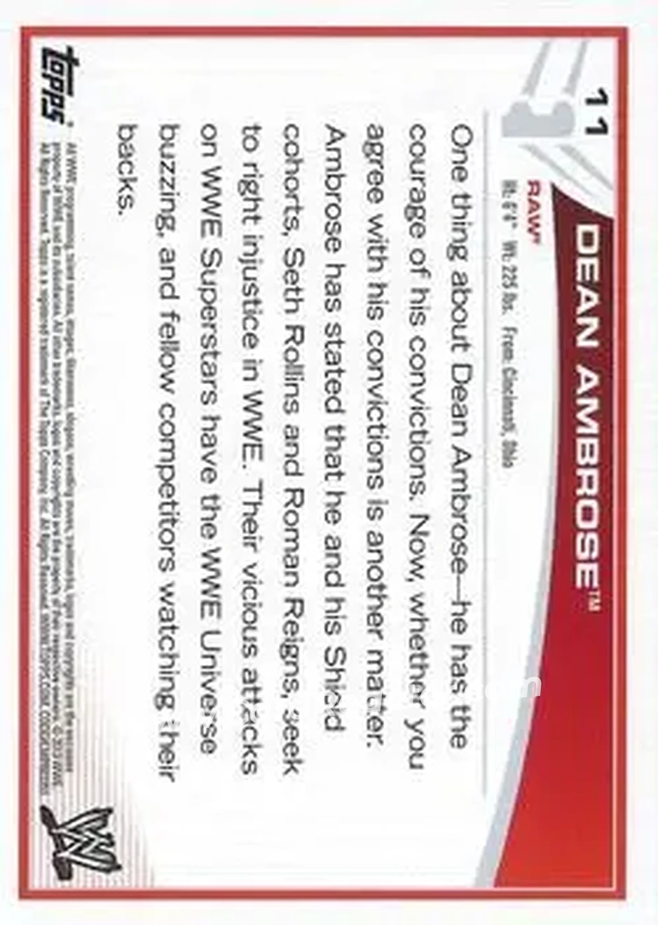 2013 Topps WWE #11 - Jon Moxley - Back